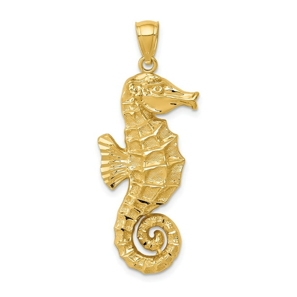 Beautiful Yellow gold 14K 14k D/C Polished Seahorse Pendant 